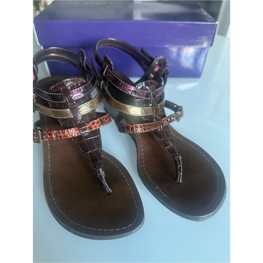 Madden Girl Whizz Croc Gladiator Sandals Brown Multi 7M - Picture 2 of 8